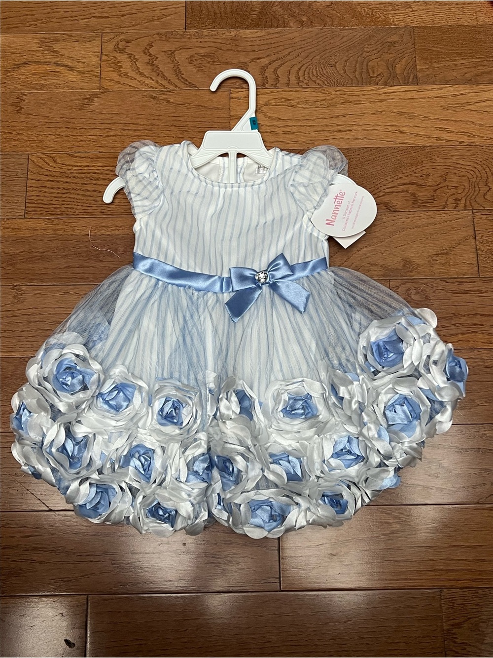 Nanette Baby White and Light Blue Floral Tulle Dress
